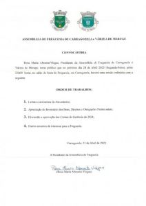 Concocatória da Assembleia da União de Freguesias de Carragozela e VÁrzea de Meruge - Abril 2025