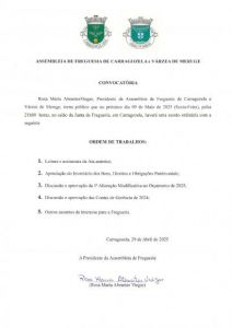 Concocatória da Assembleia da União de Freguesias de Carragozela e VÁrzea de Meruge - Maio 2025
