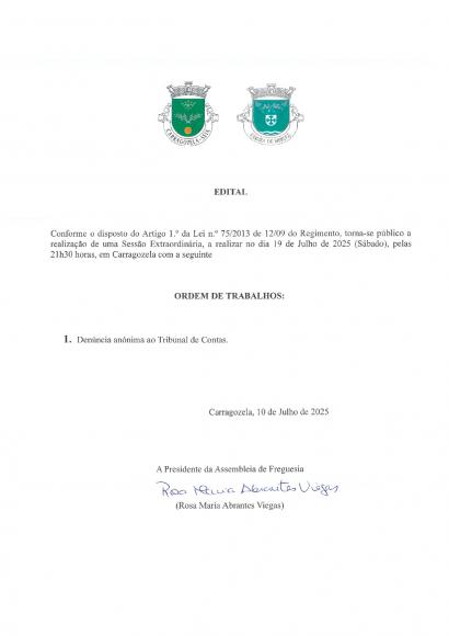 Edital - Sessão Extraordinária Julho 2025